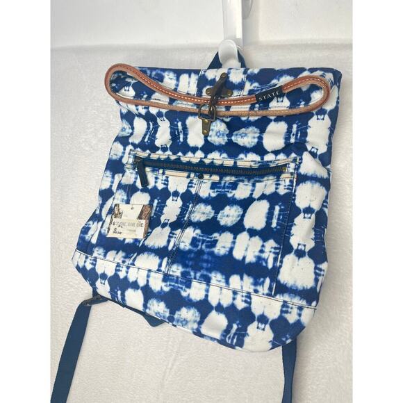 NWT STATE Blue Tie Dye Leather Rolltop Toggle Backpack Anthropologie Boho Hippie - Picture 2 of 8